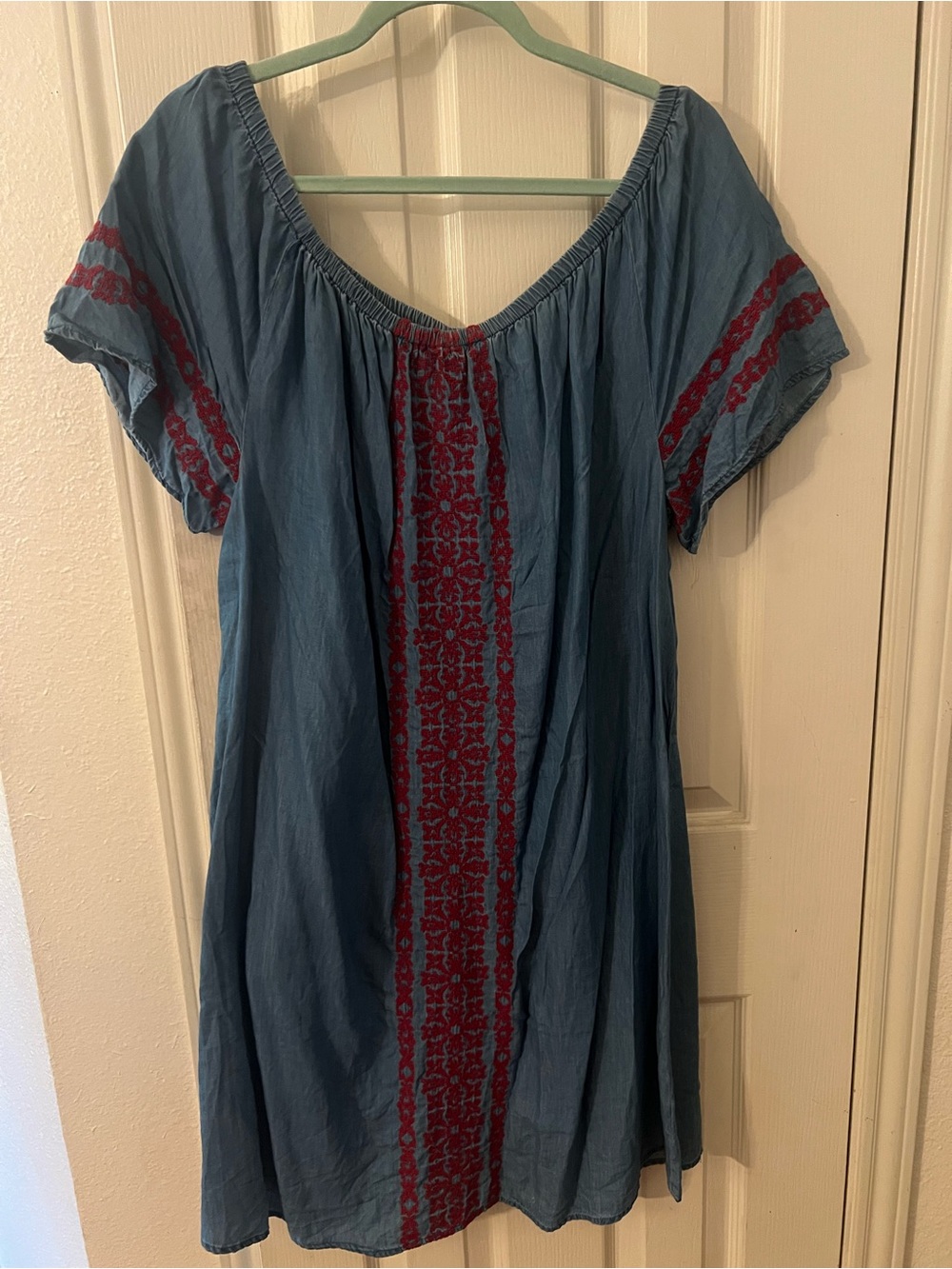 Chambray Dress with Red Accents